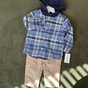 Baby 2-Piece Plaid Hooded Button-Front & Pant Set - 18 M